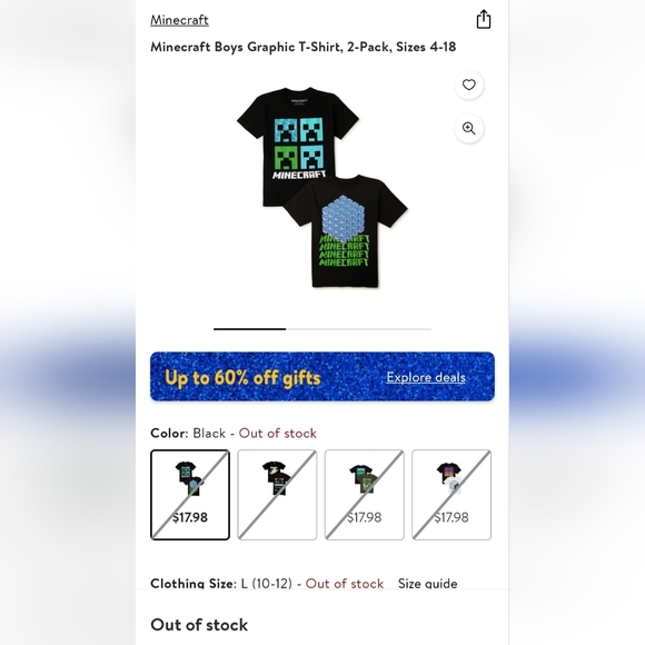 2 **NEW** MINECRAFT SHIRTS BOYS SIZE L (10/12) - Picture 2 of 2